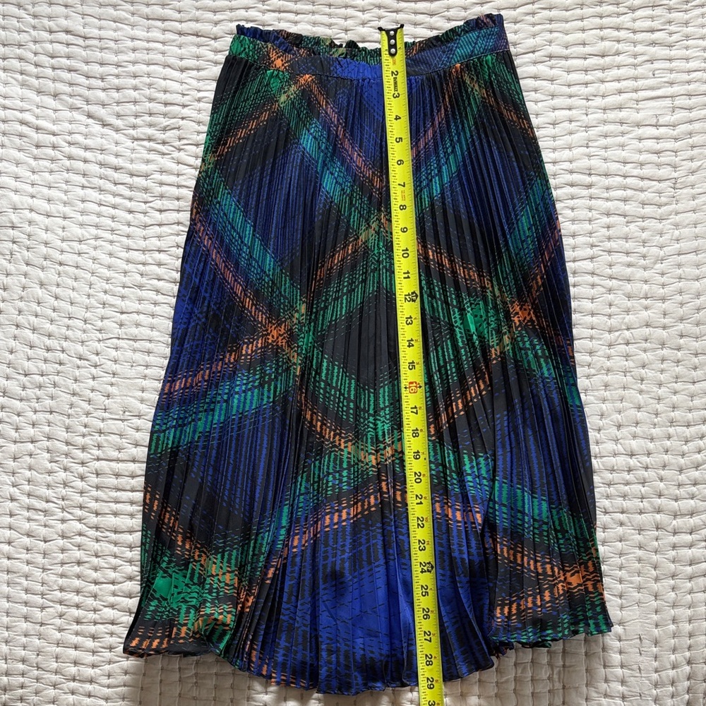 Anthropologie Vibrant Plaid Midi Skirt - Blue, Green, and Orange